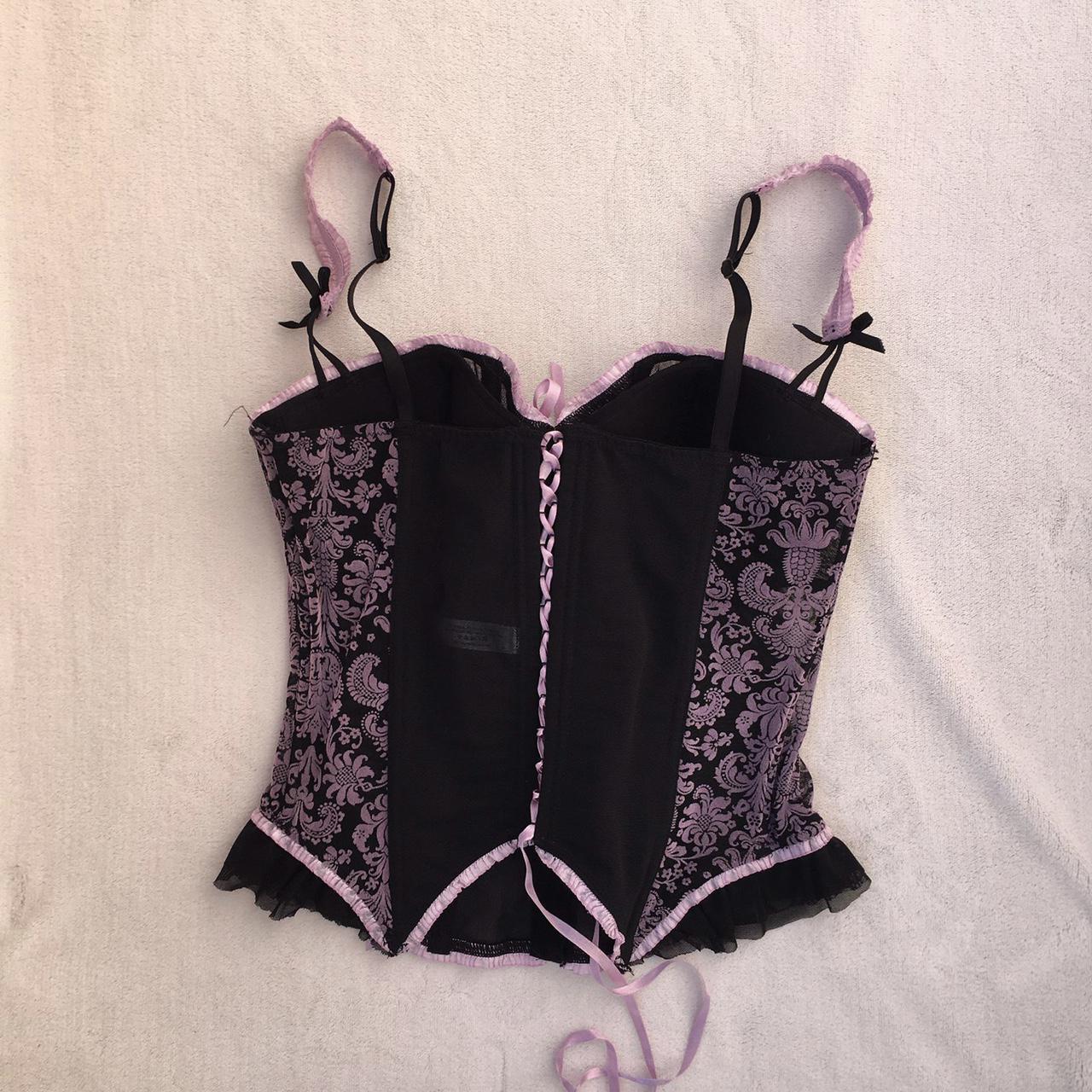 The most gorgeous black and pink corset top with... - Depop
