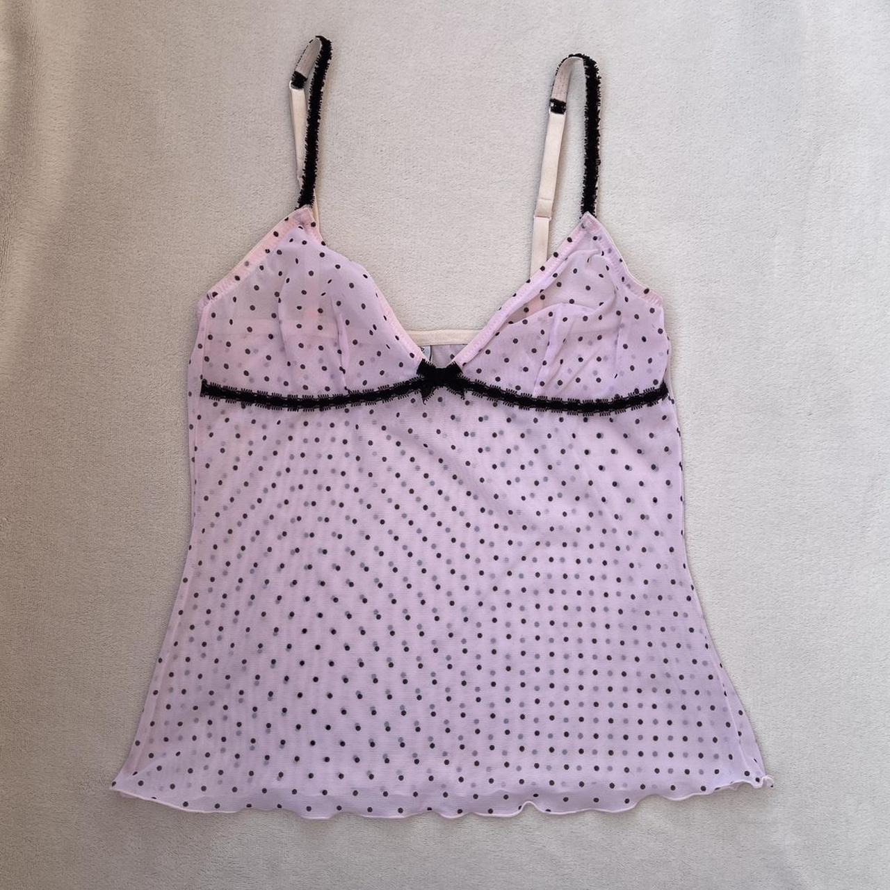 Absolutely stunning pink mesh cami top with polka... Depop