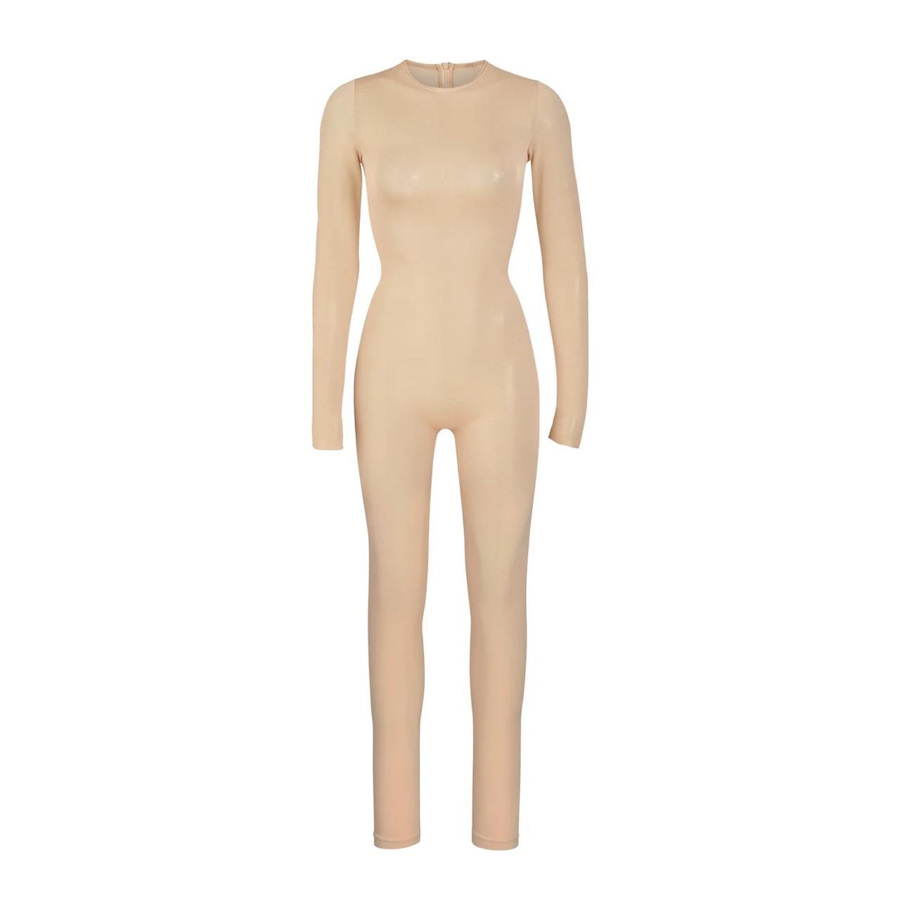 skims, sheer sculpt catsuit in clay, size xs, worn