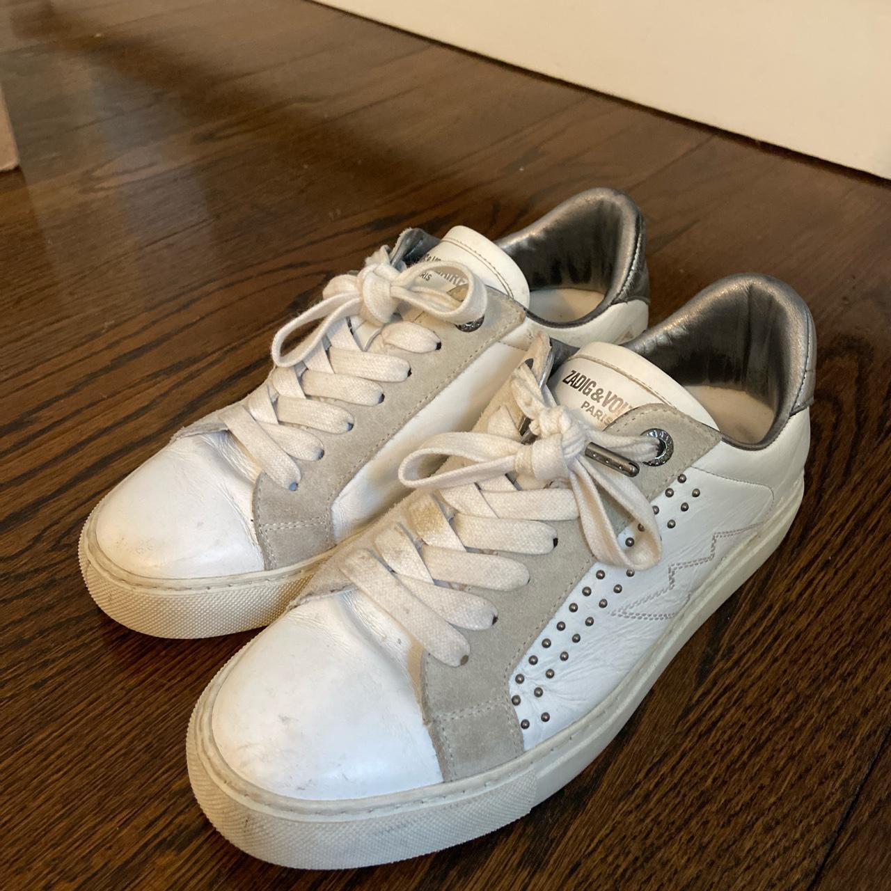 Zadig & Voltaire Women's White and Silver Trainers | Depop