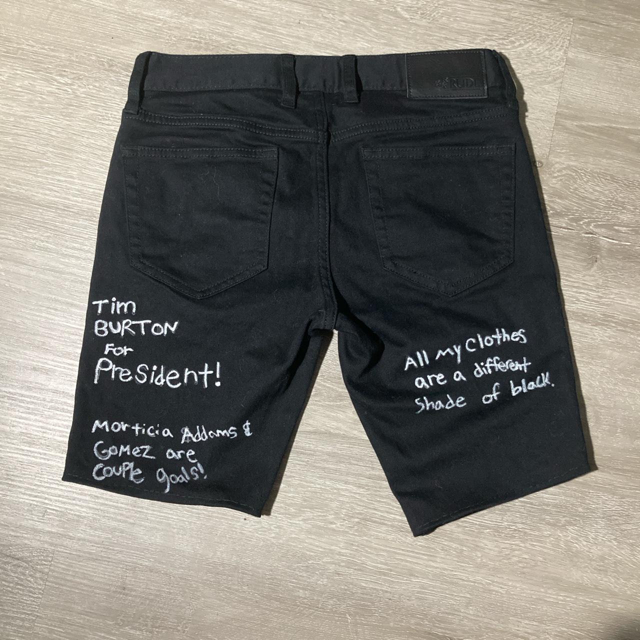 Emo black skinny jean shorts custom painted, Worn a