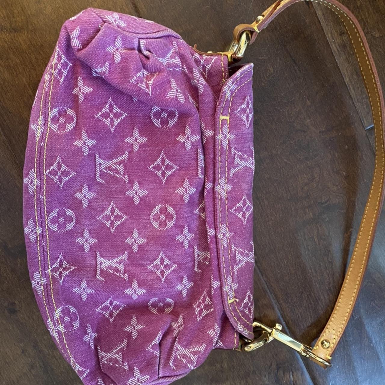 LOUIS VUITTON Mini Pleaty Monogram Denim Shoulder Handbag Fuchsia
