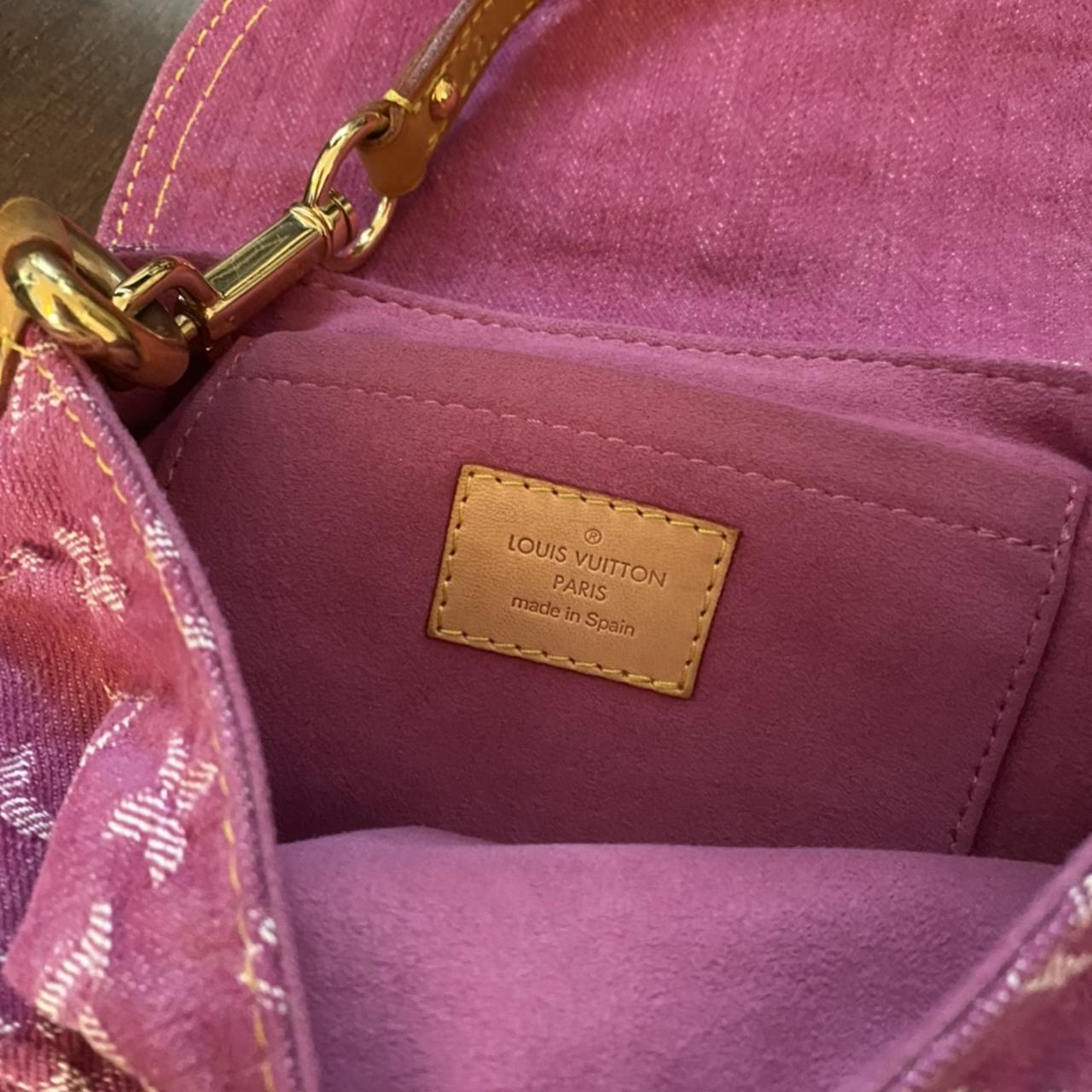 LOUIS VUITTON Mini Pleaty Monogram Denim Shoulder Handbag Fuchsia