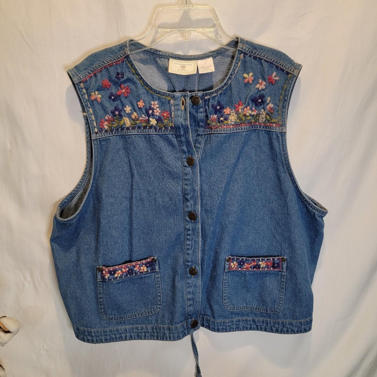 Susan Bristol casuals denim vest with mulitcolor... - Depop