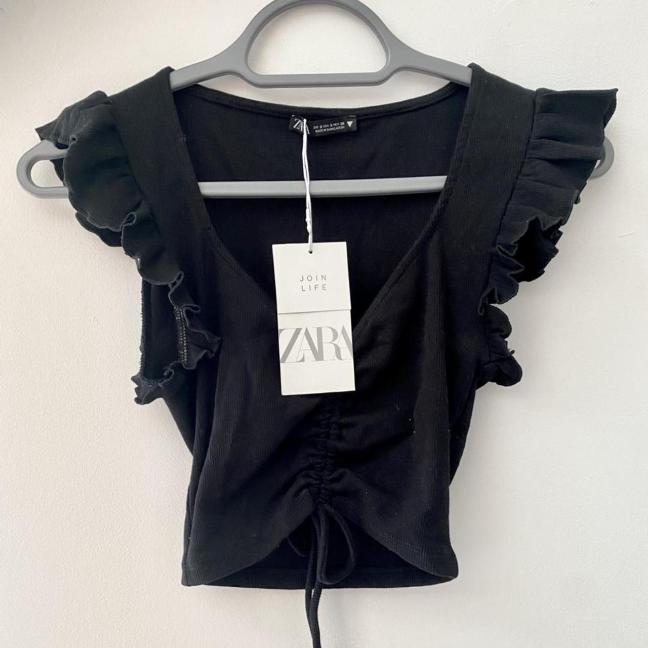 Zara ruffled crop top in black, brand new with tags,... Depop