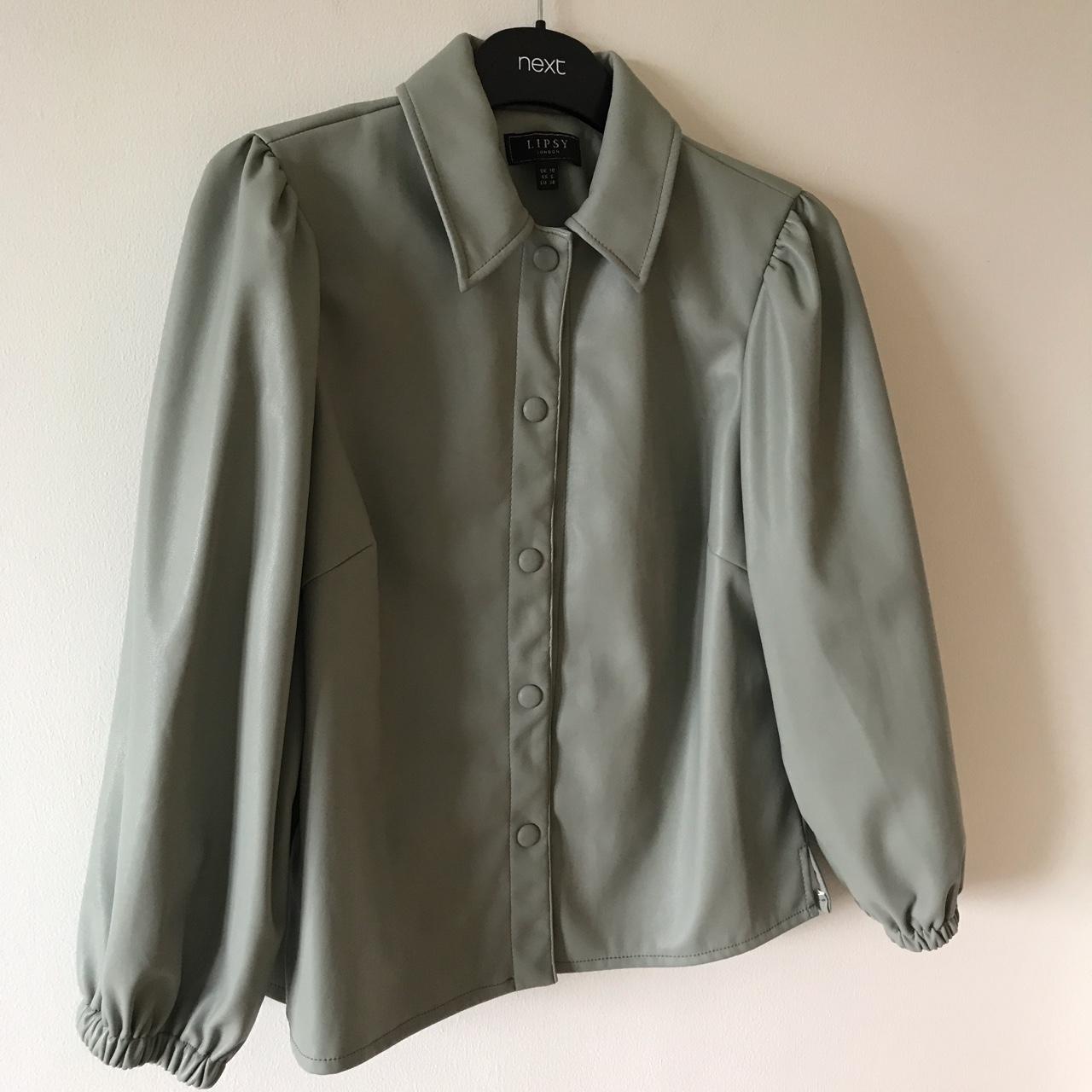 Lipsy sage green faux leather shirt with popper... - Depop
