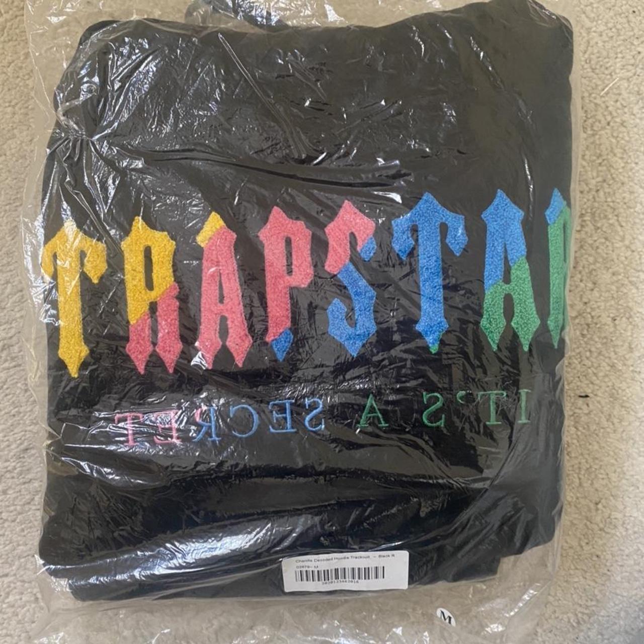 TrapStar chenille decoded tracksuit Black/Candy... - Depop