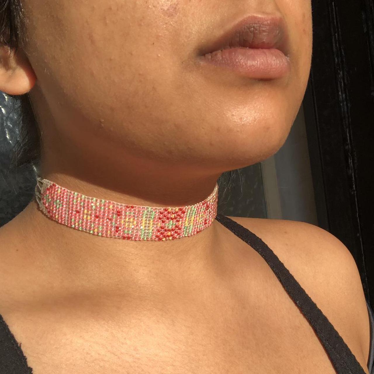 Pink Glass Bead Choker With Tarnish Resistant Depop