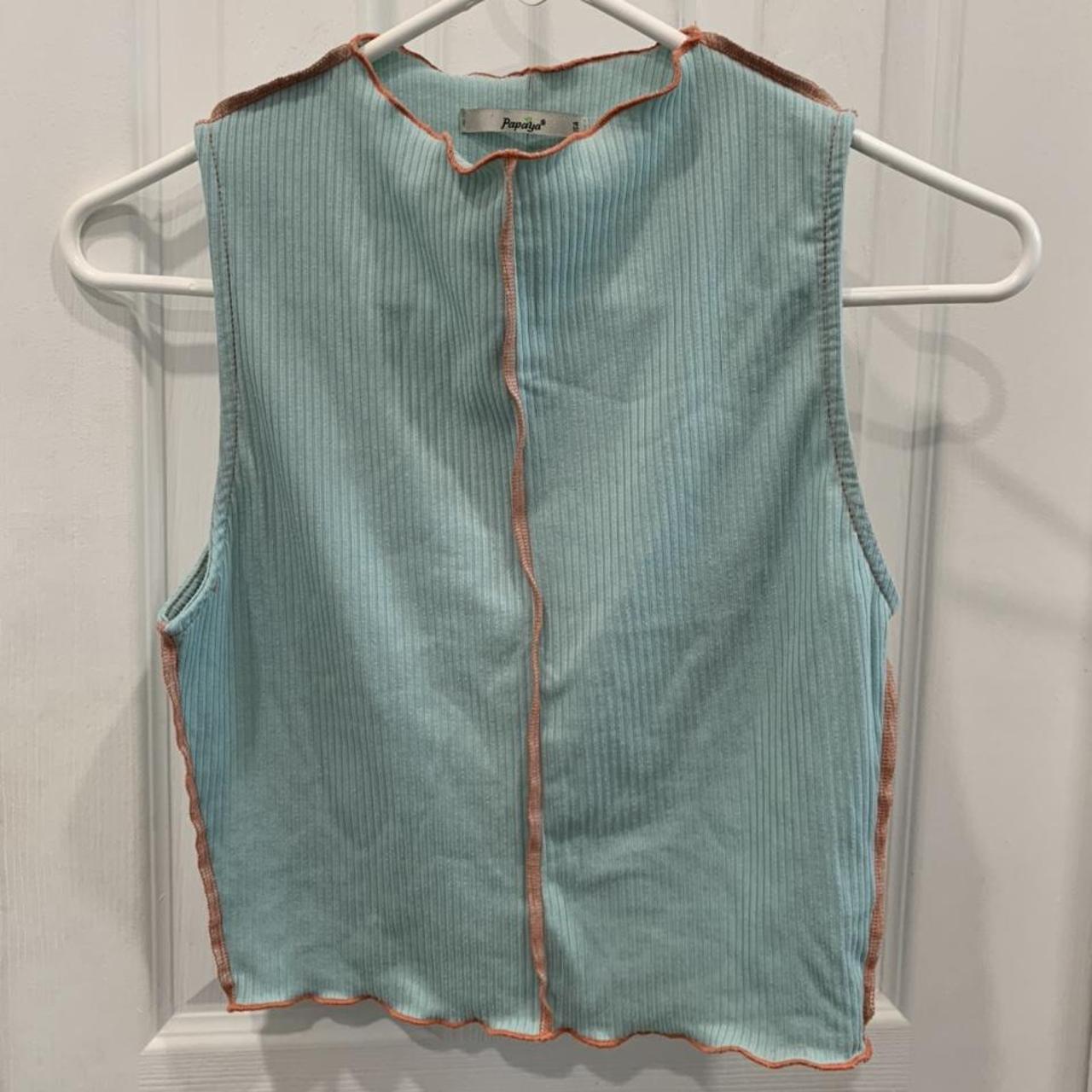 Papaya Men's Blue and Orange Shirt Depop