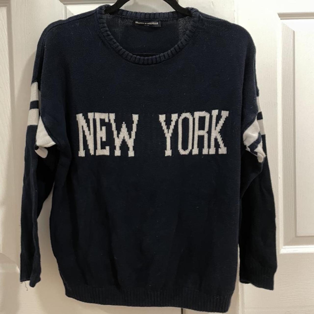 Brandy Melville Women's Navy and White Jumper Depop