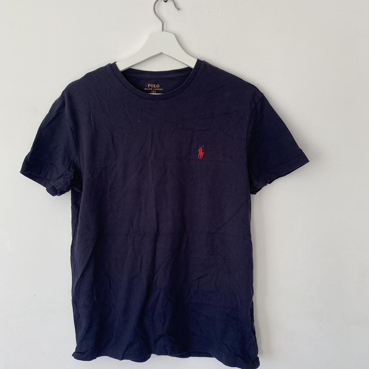 Ralph Lauren T-Shirt navy blue with red logo - Depop