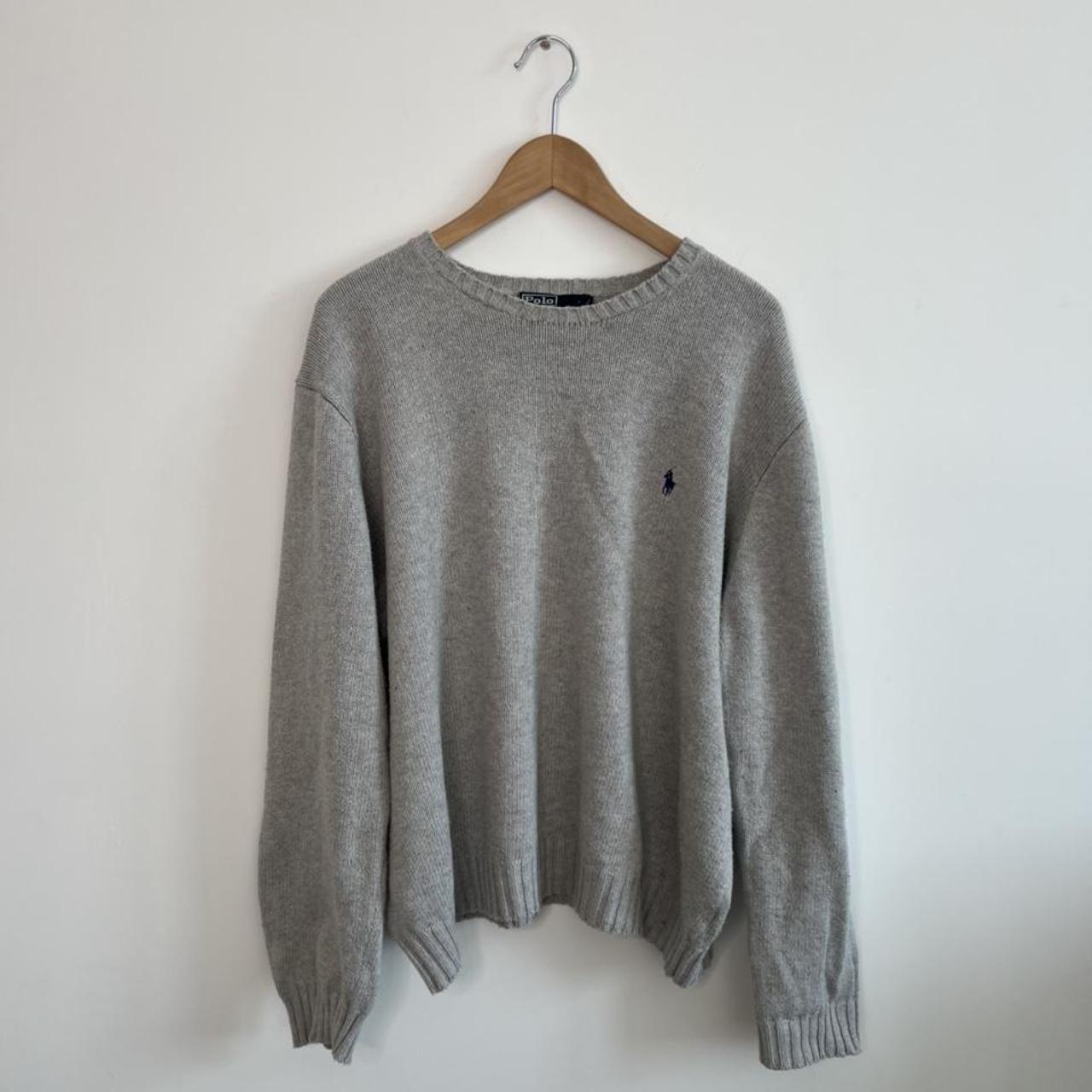 Grey Chunky Knit Ralph Lauren Sweatshirt Size:... - Depop