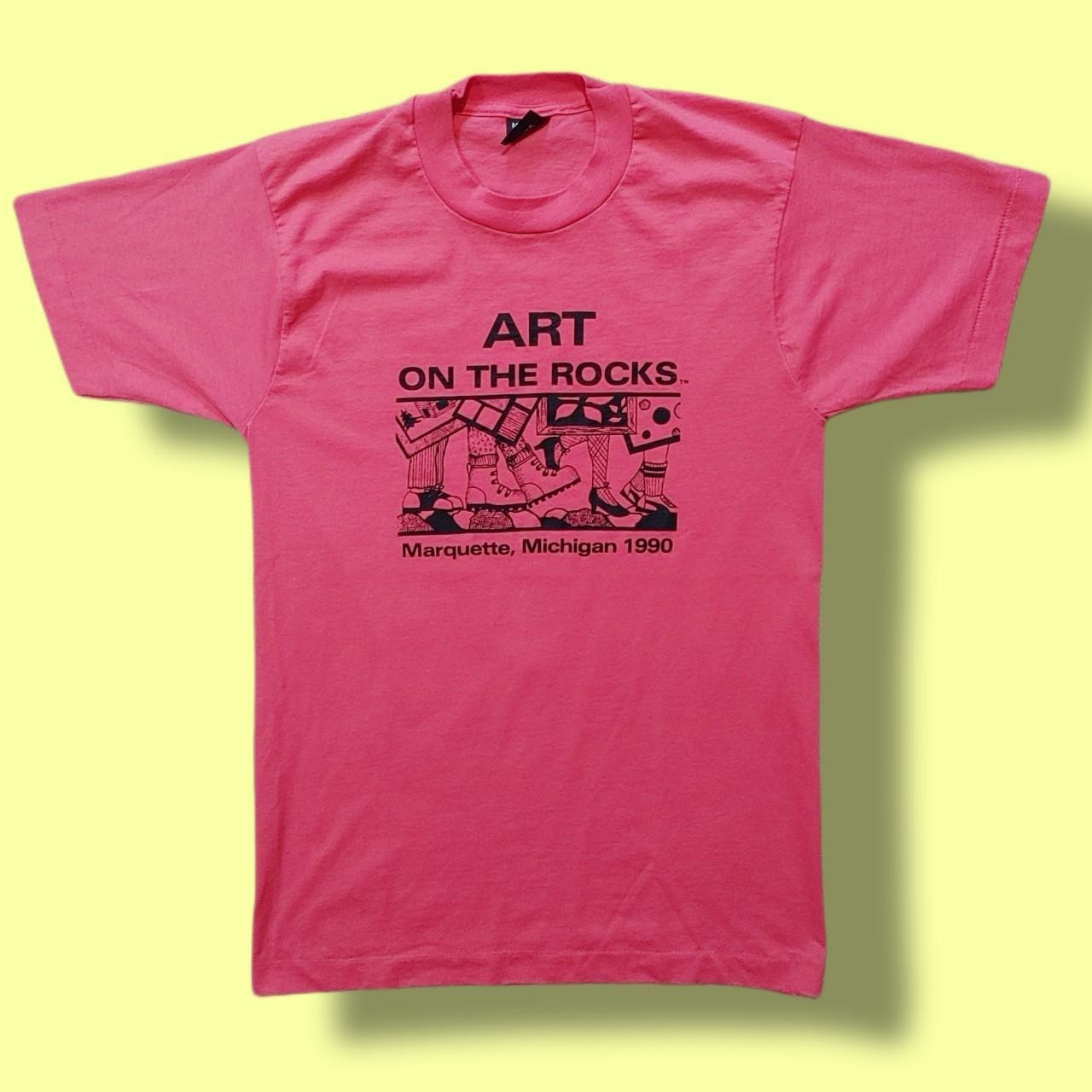 Screen Stars Women's Pink and Black Tshirt Depop