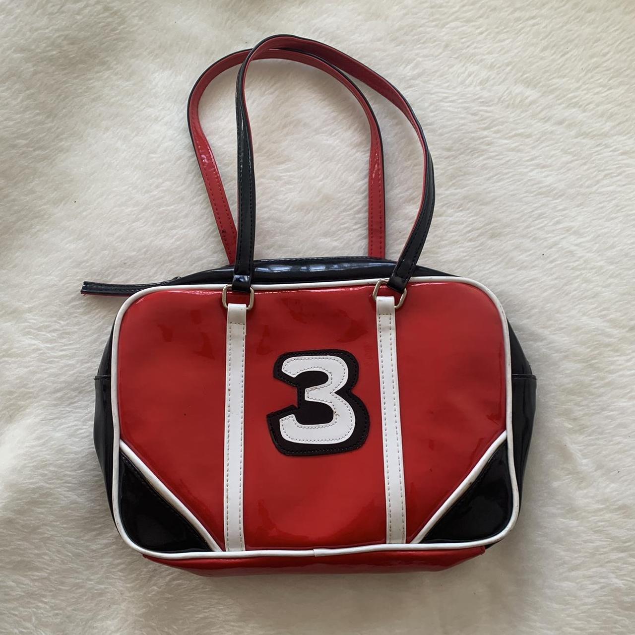 funky pleather sporty bag with red, navy, white and... Depop