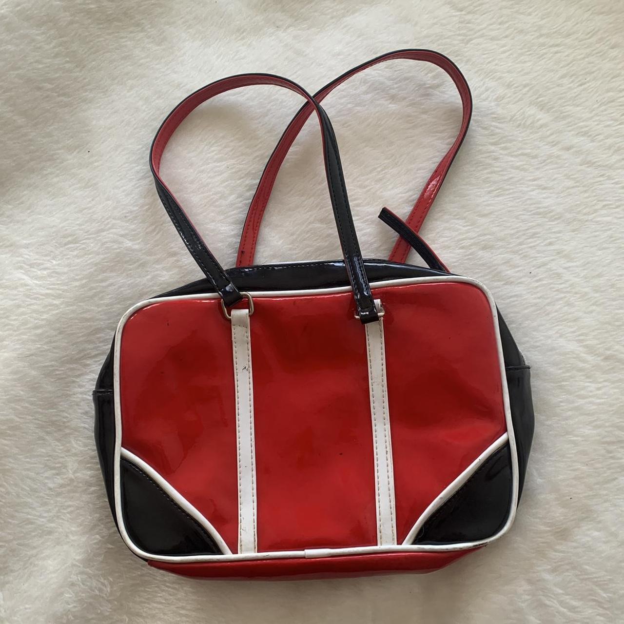 funky pleather sporty bag with red, navy, white and... Depop