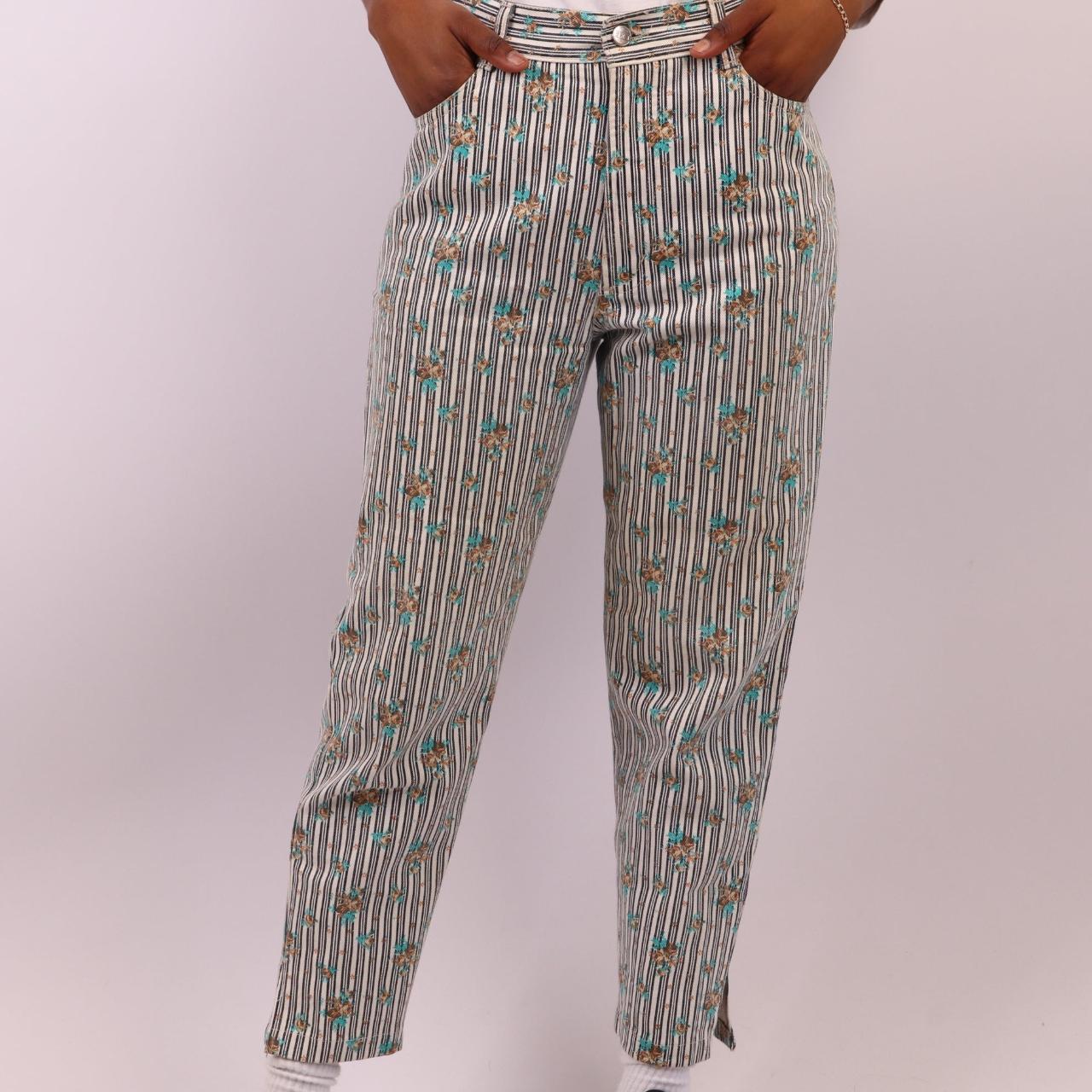 Vintage Women Exe Floral Striped Denim Jeans in... - Depop
