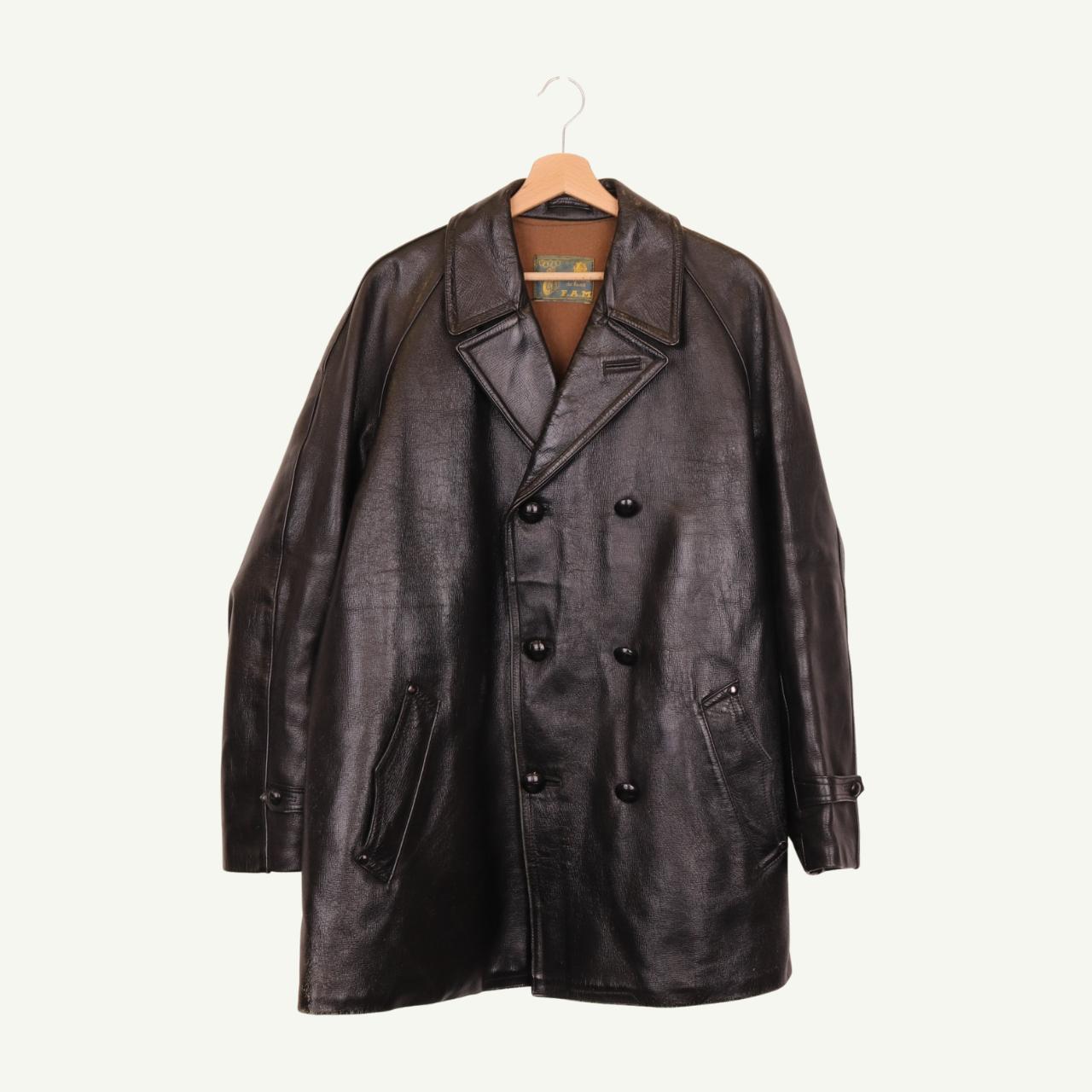 Vintage 90s Leather Button-Up Coat in Black Size... - Depop