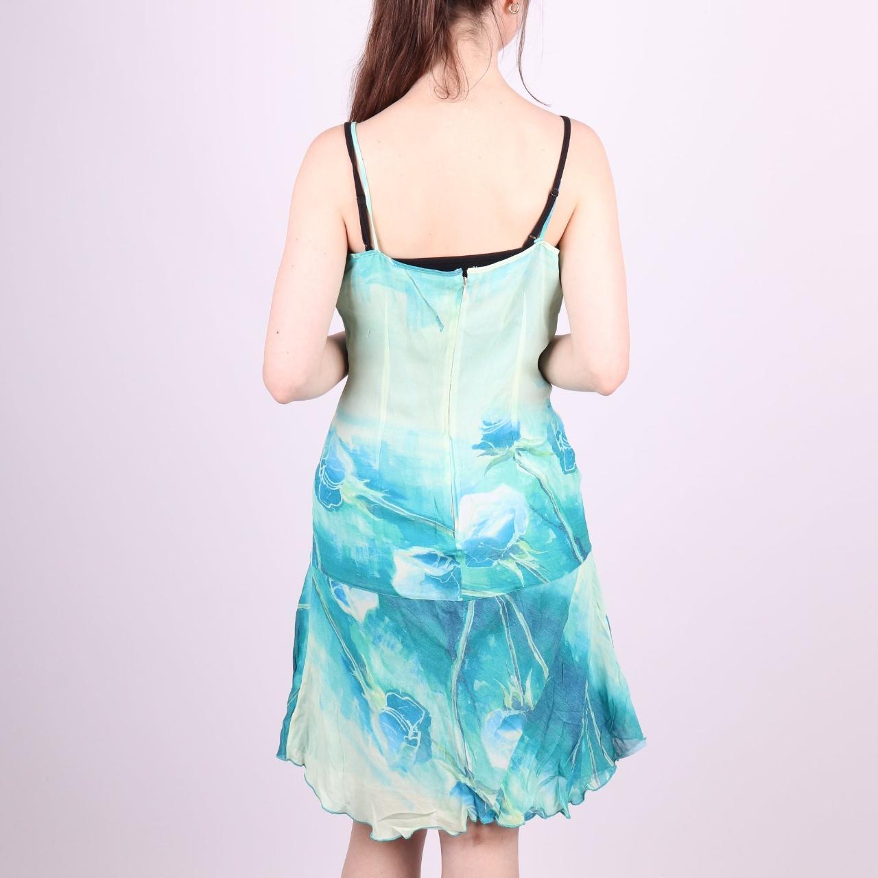 Vintage Y2K Ocean Flower Print Midi Dress in Blue... - Depop