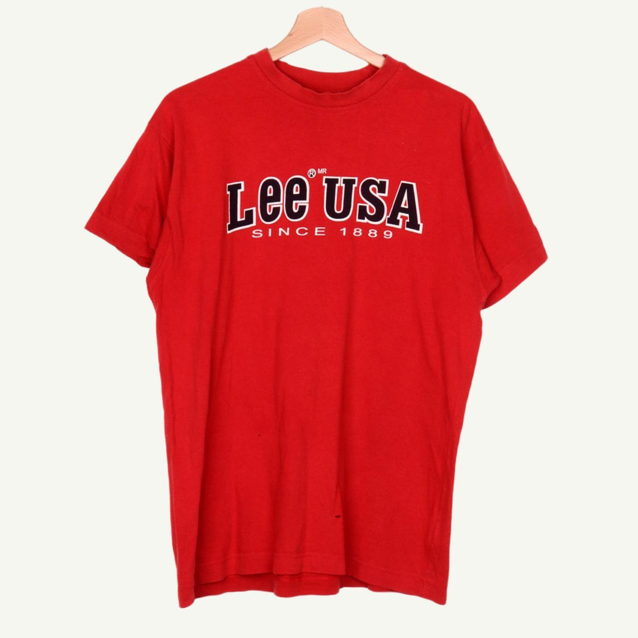 Vintage Lee Spellout Logo 1889 Printed T-Shirt in... - Depop
