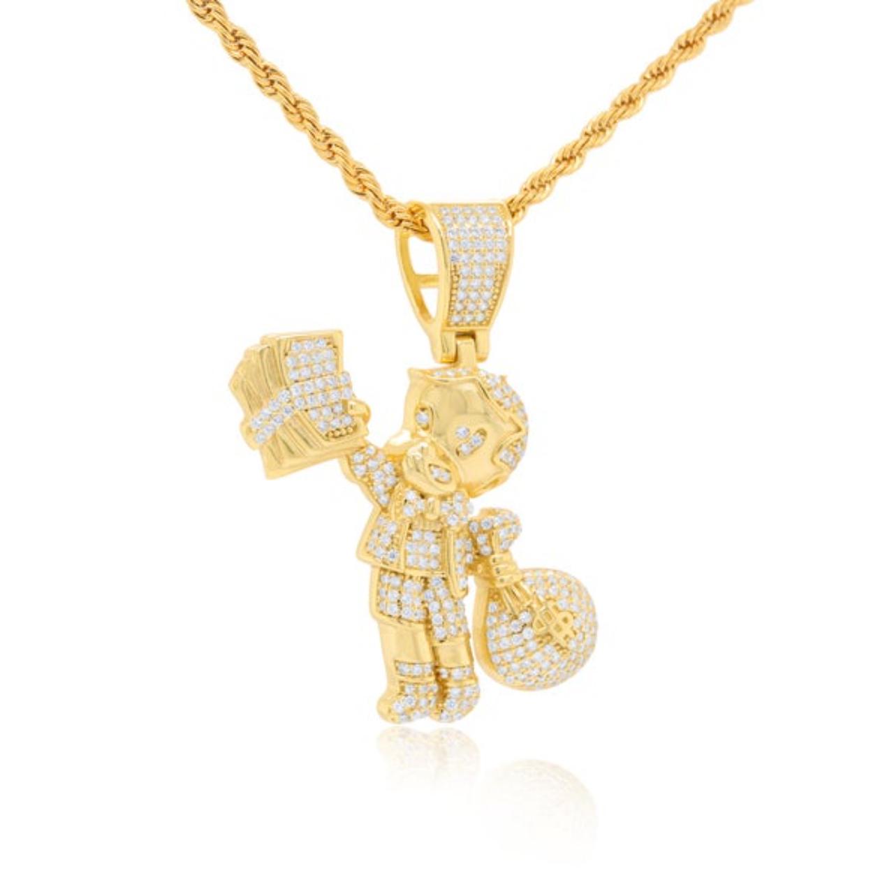 14k Richie Rich Diamond Pendant with 24'' Rope | Depop