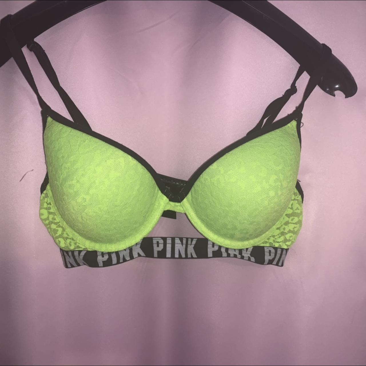 Victoria Secret Lined Demi Bra 34DD Neon Green Underwire Adjustable Strap