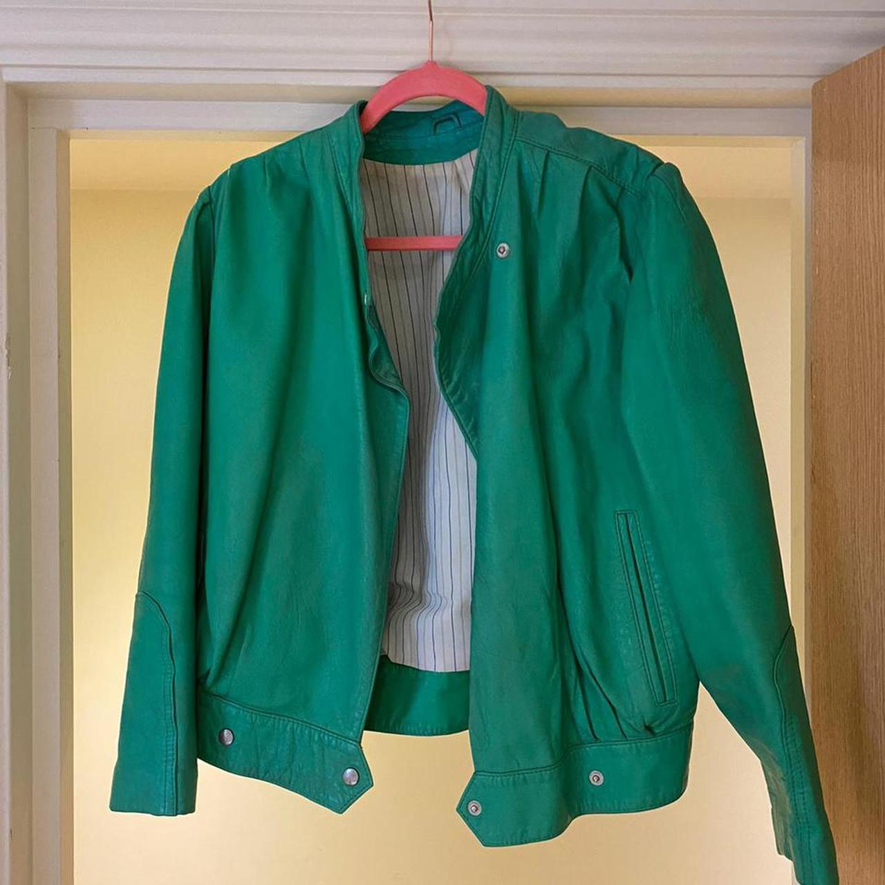 Vintage leather jacket in emerald green, looks fab... - Depop