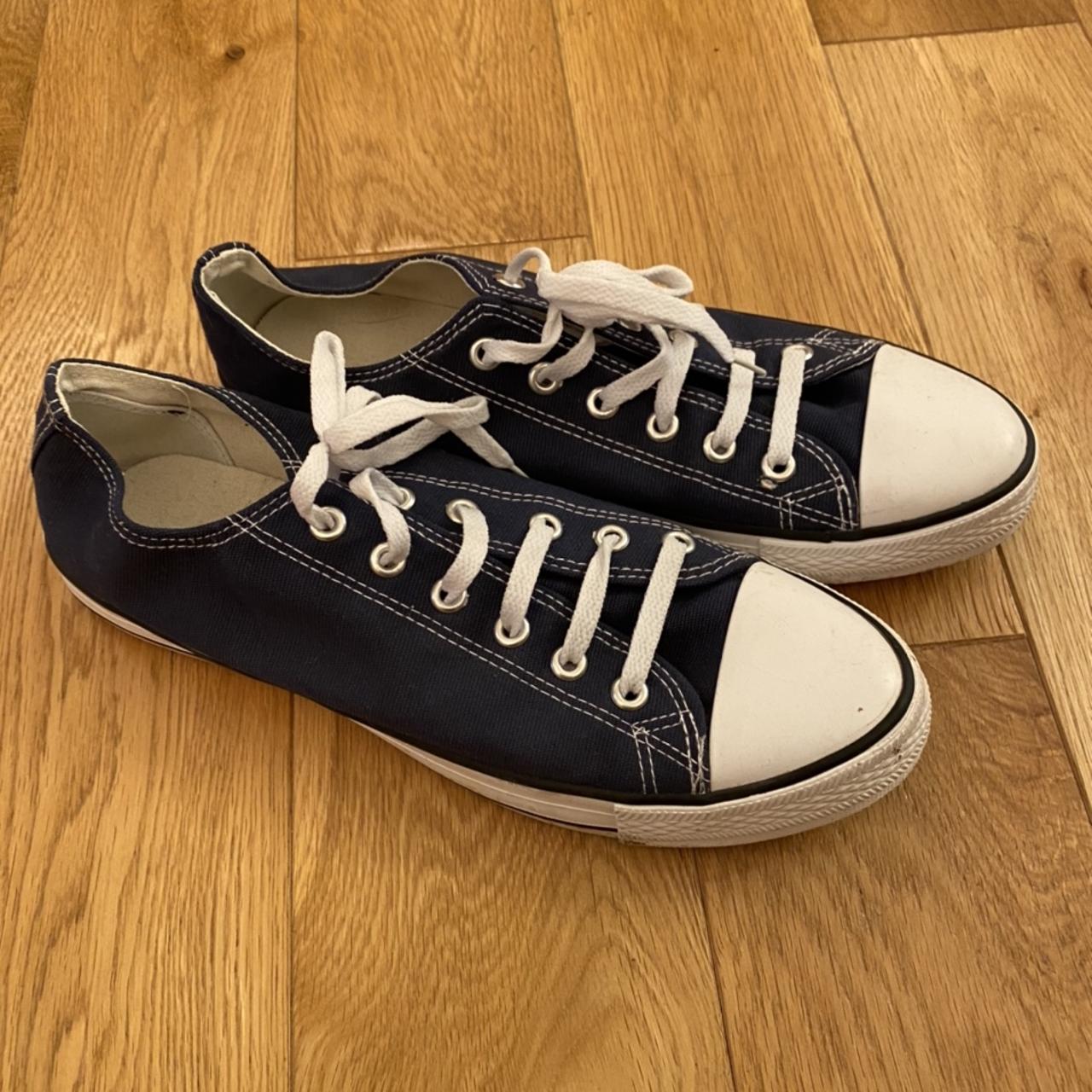 Navy converse uk 9.5, never worn before #converse #9.5 - Depop