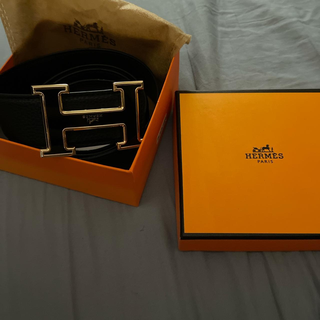 Hermes Men's Big H belt. Black leather belt, the - Depop