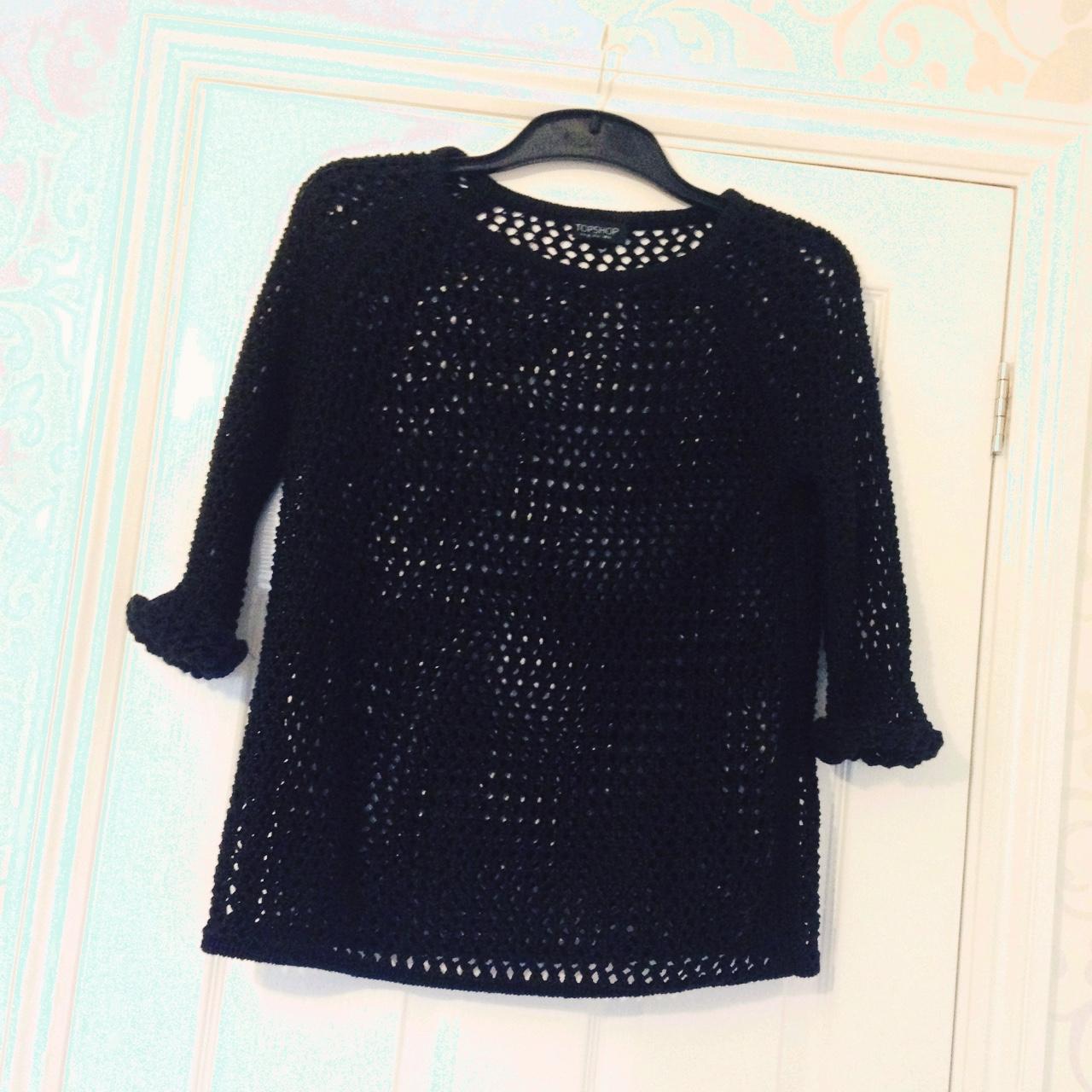 black crochet style jumper💃🏼 . 3/4 length rolled up... - Depop