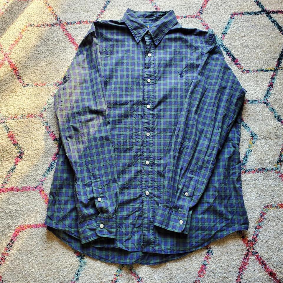 Ralph Lauren Polo button down. Navy and white plaid - Depop