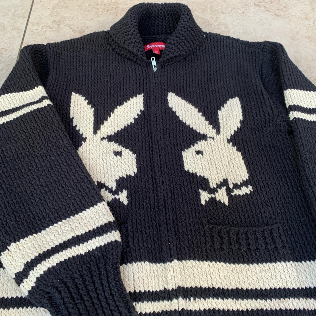 Supreme X Playboy Shawl collar full zip knit... - Depop