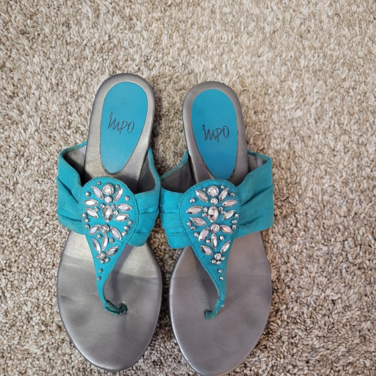 Impo jewel detailed turquoise sandals. Size 9 - Depop