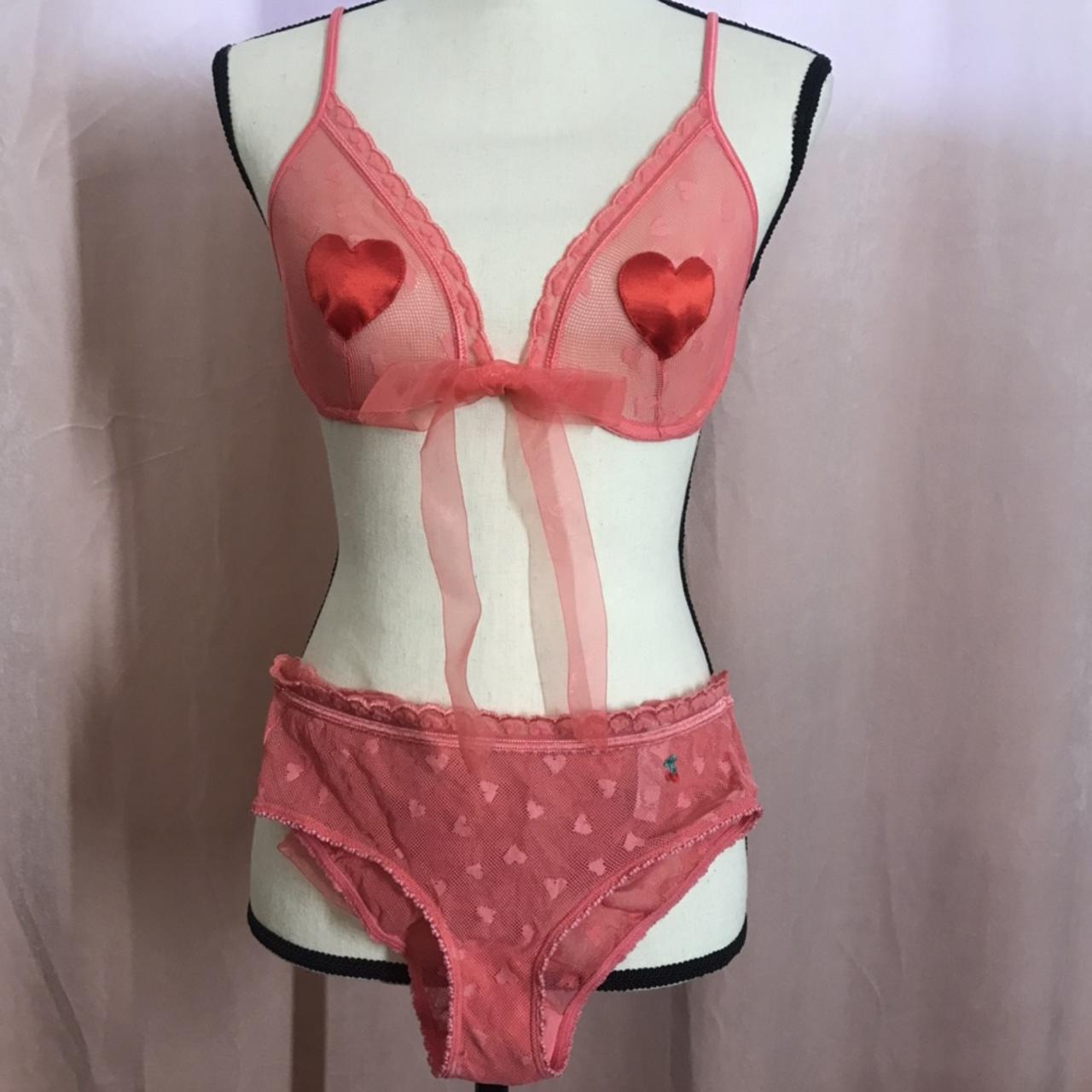 Red and maroon embroidered Lingerie set by - Depop