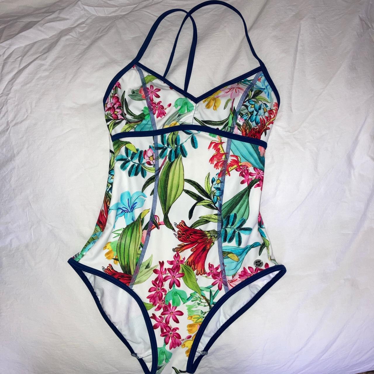 Tropical 🌴 swimsuit, with cross over straps and... - Depop