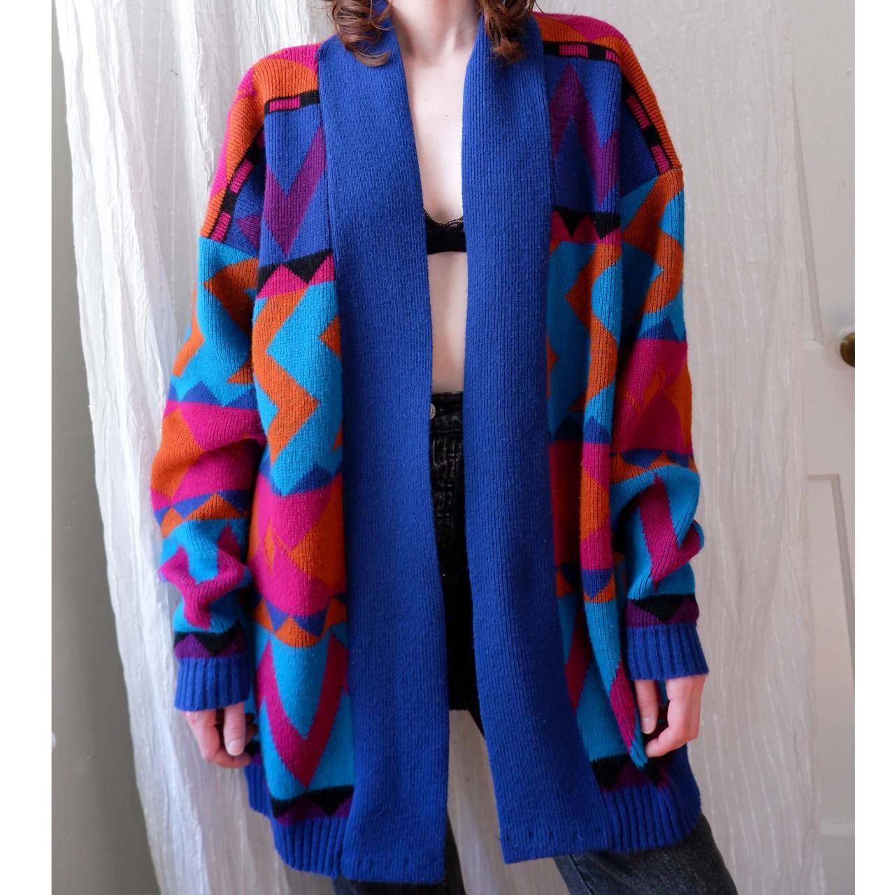 70's/80's open robe cardigan has bold and fun... Depop