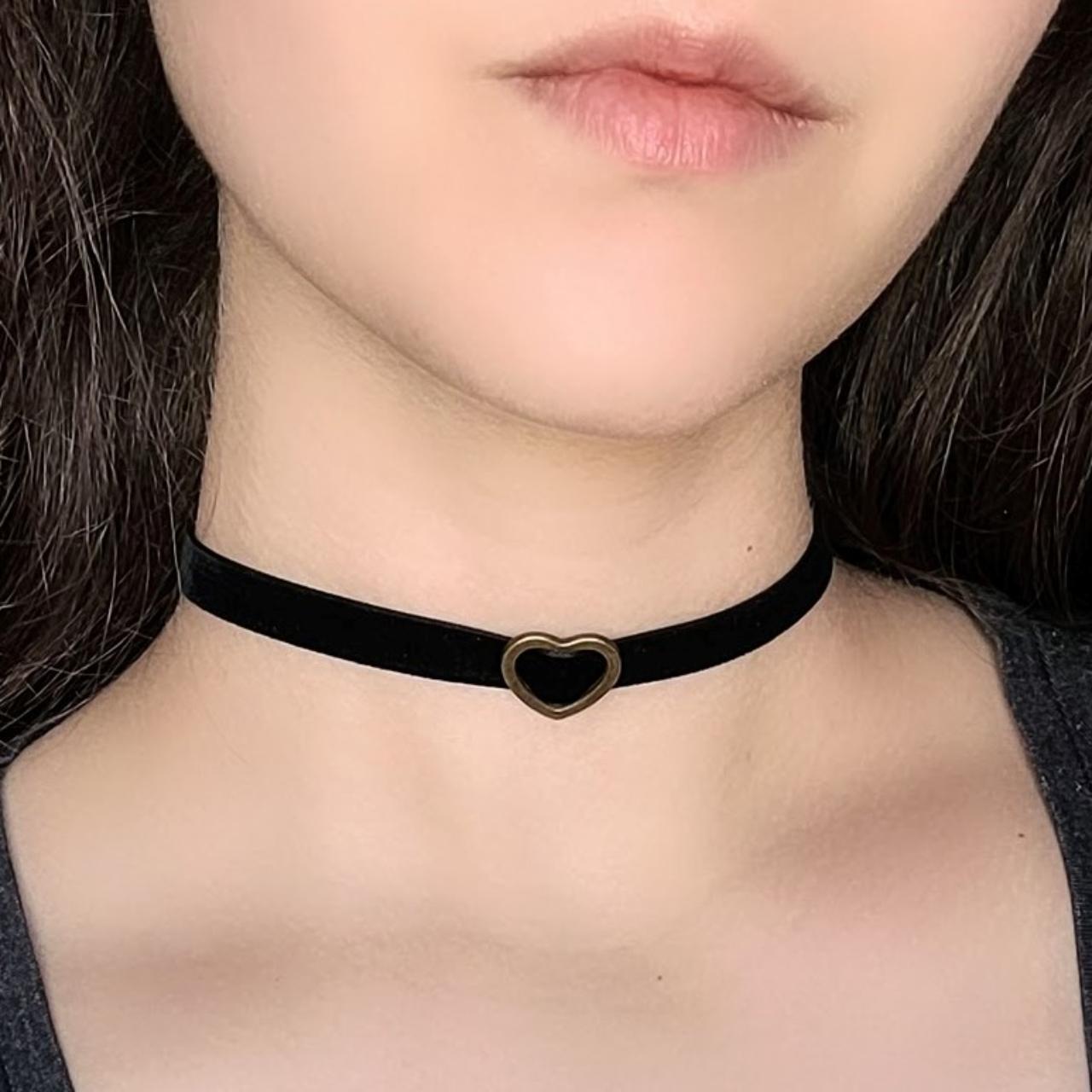 90s Goth Velvet Choker with Bronze Slider Depop