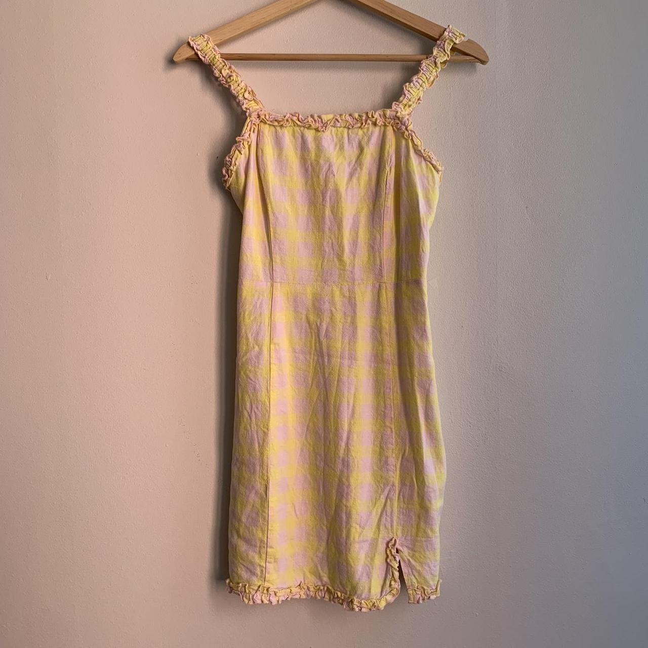 Urban outfitters pink and yellow check mini linen... - Depop