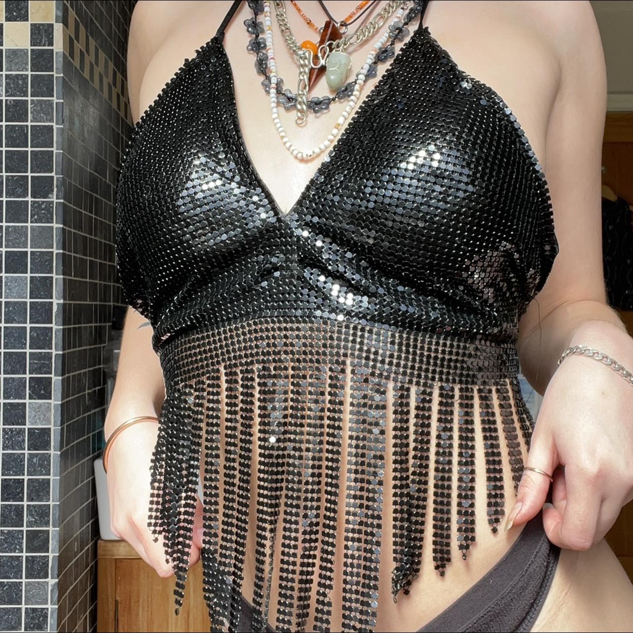 Sequin black halter neck top With swinging sequin... - Depop