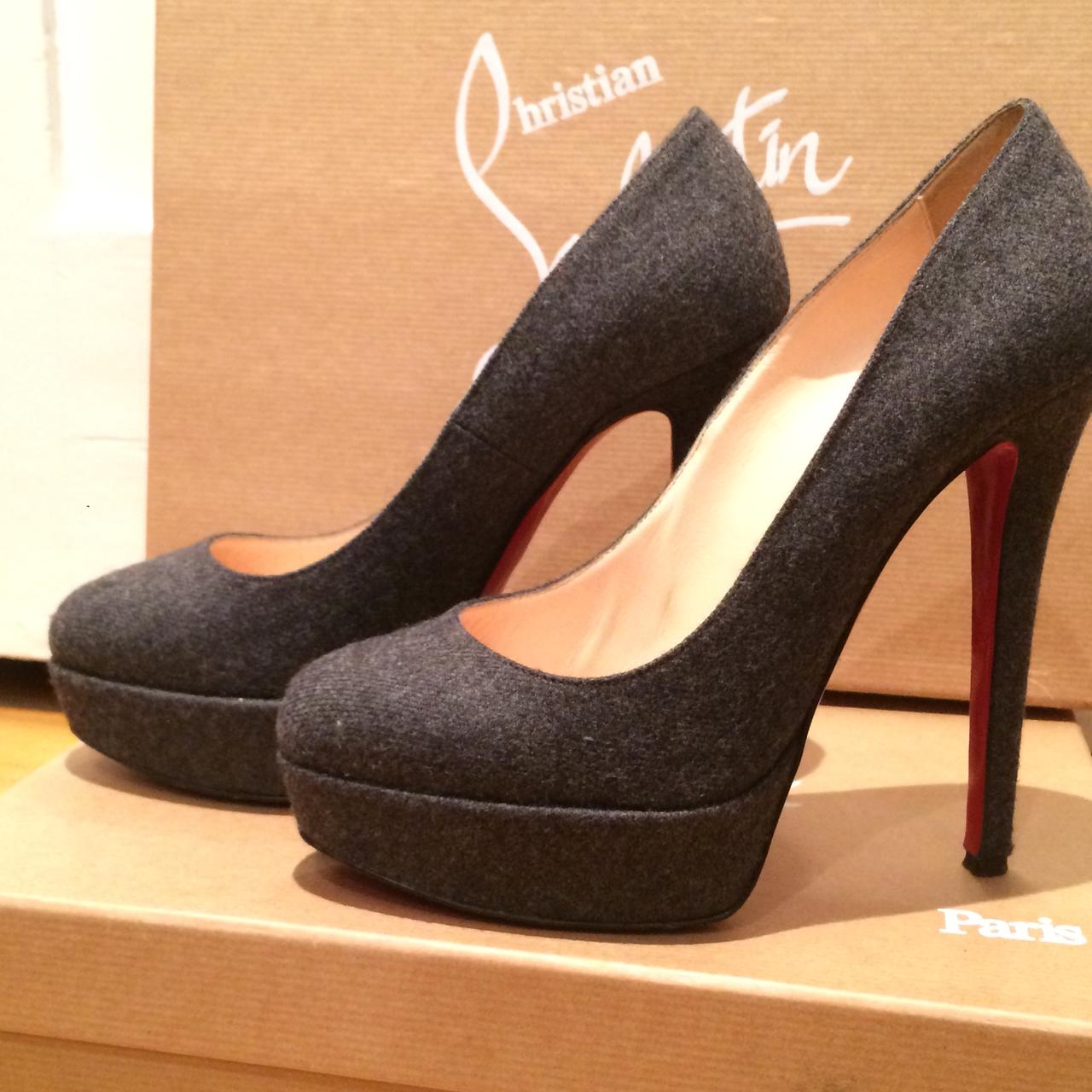 Christian Louboutin, Gray bianca 140 Wool Platform Court Shoes