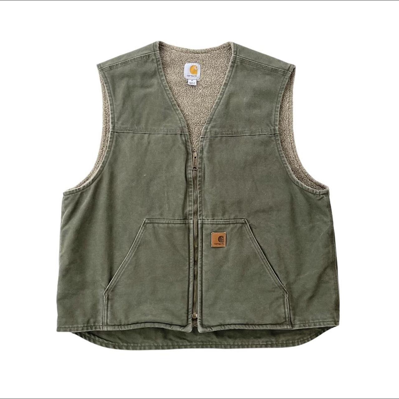 Vintage moss green Carhartt vest Size XL Sherpa... - Depop