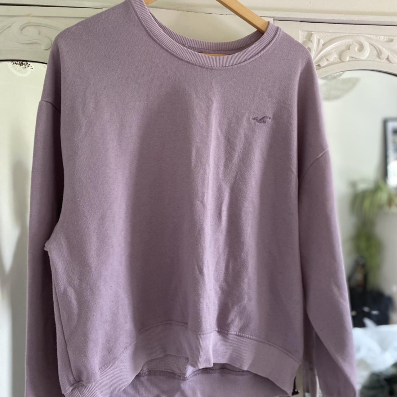 Lilac oversized Hollister jumper, used condition,... - Depop