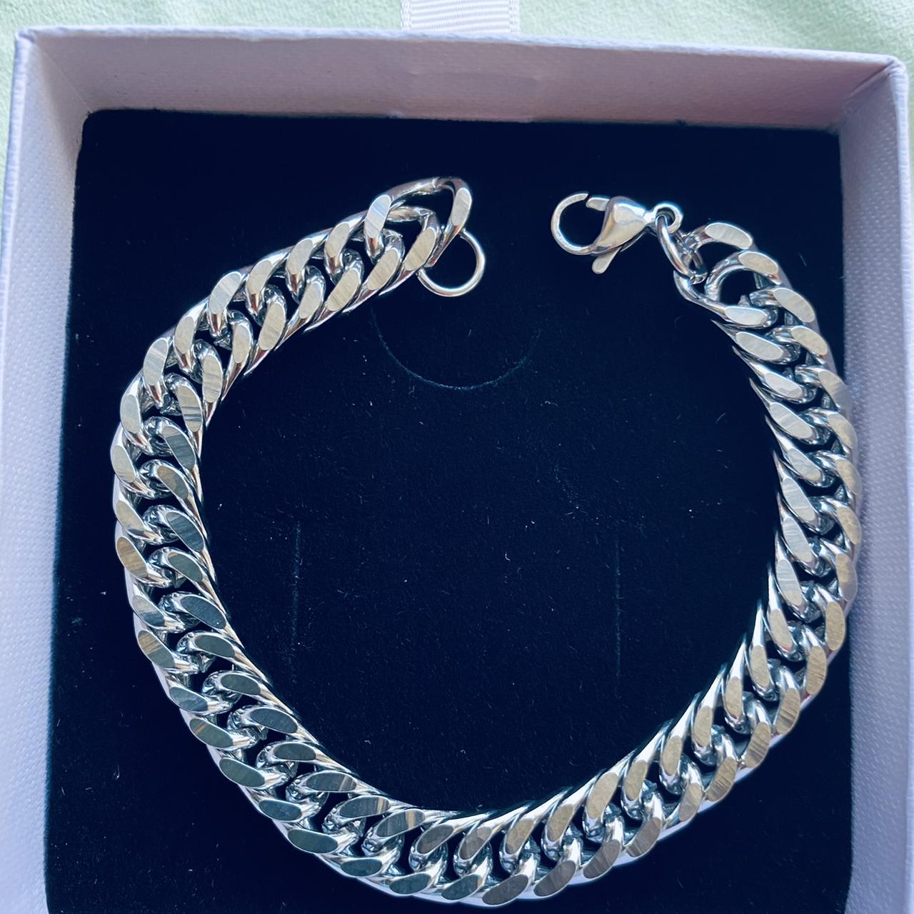 Silver D Shape Flat Snake Bracelet for Men 
