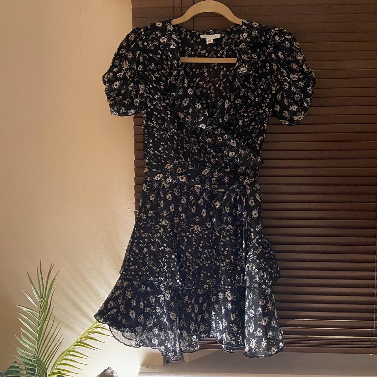 black and white floral chiffon dress with... Depop