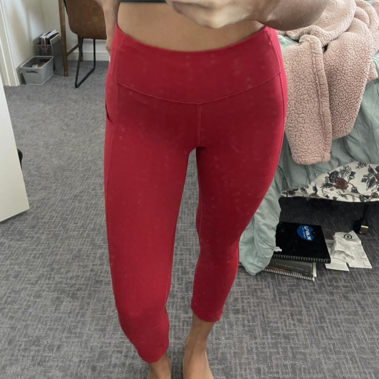 lululemon red crop legging with pocket and mesh