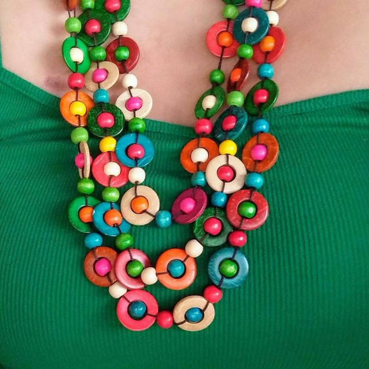 Bold Statement Beaded Necklace Layered Necklace... - Depop