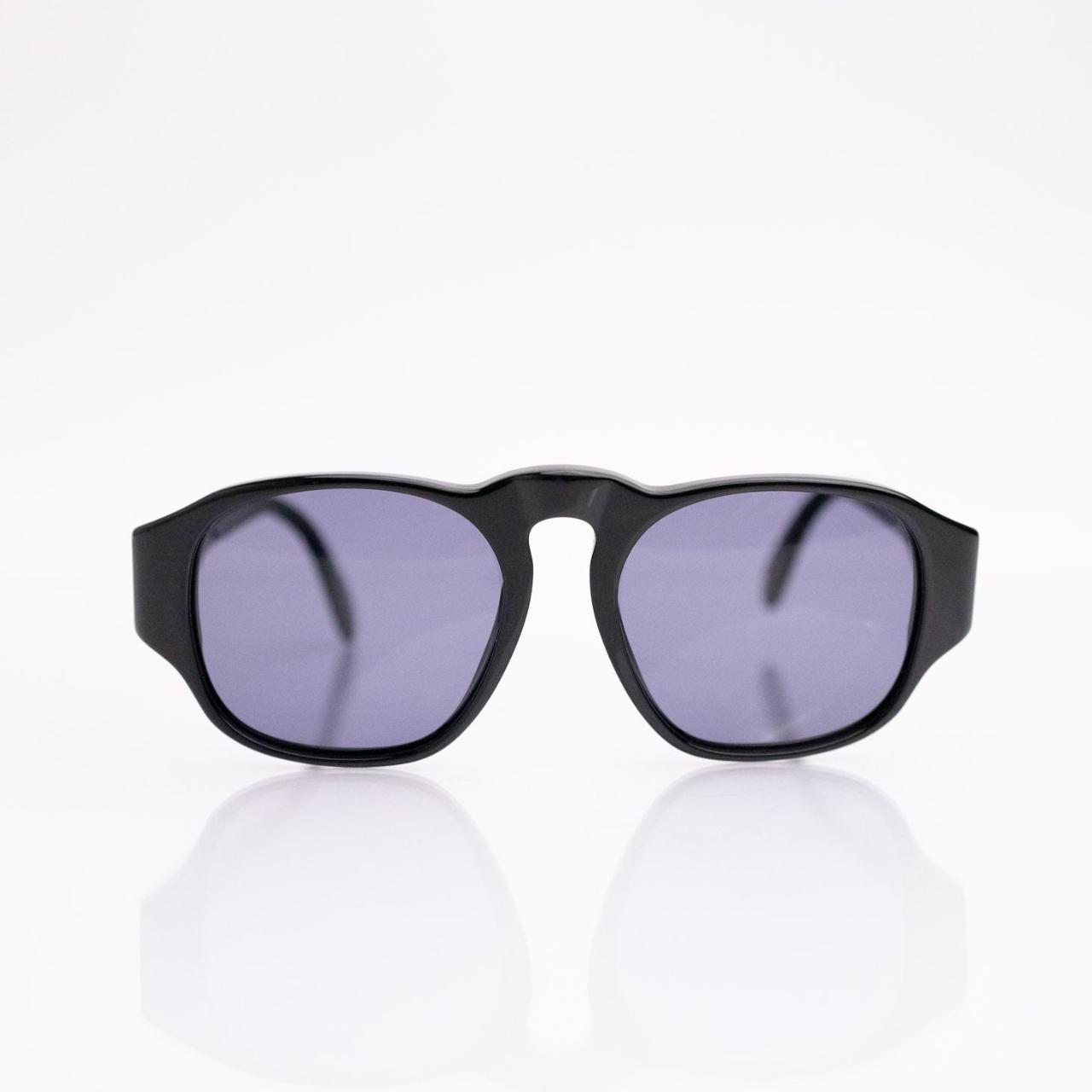 Chanel Men's Black and Gold Sunglasses Depop