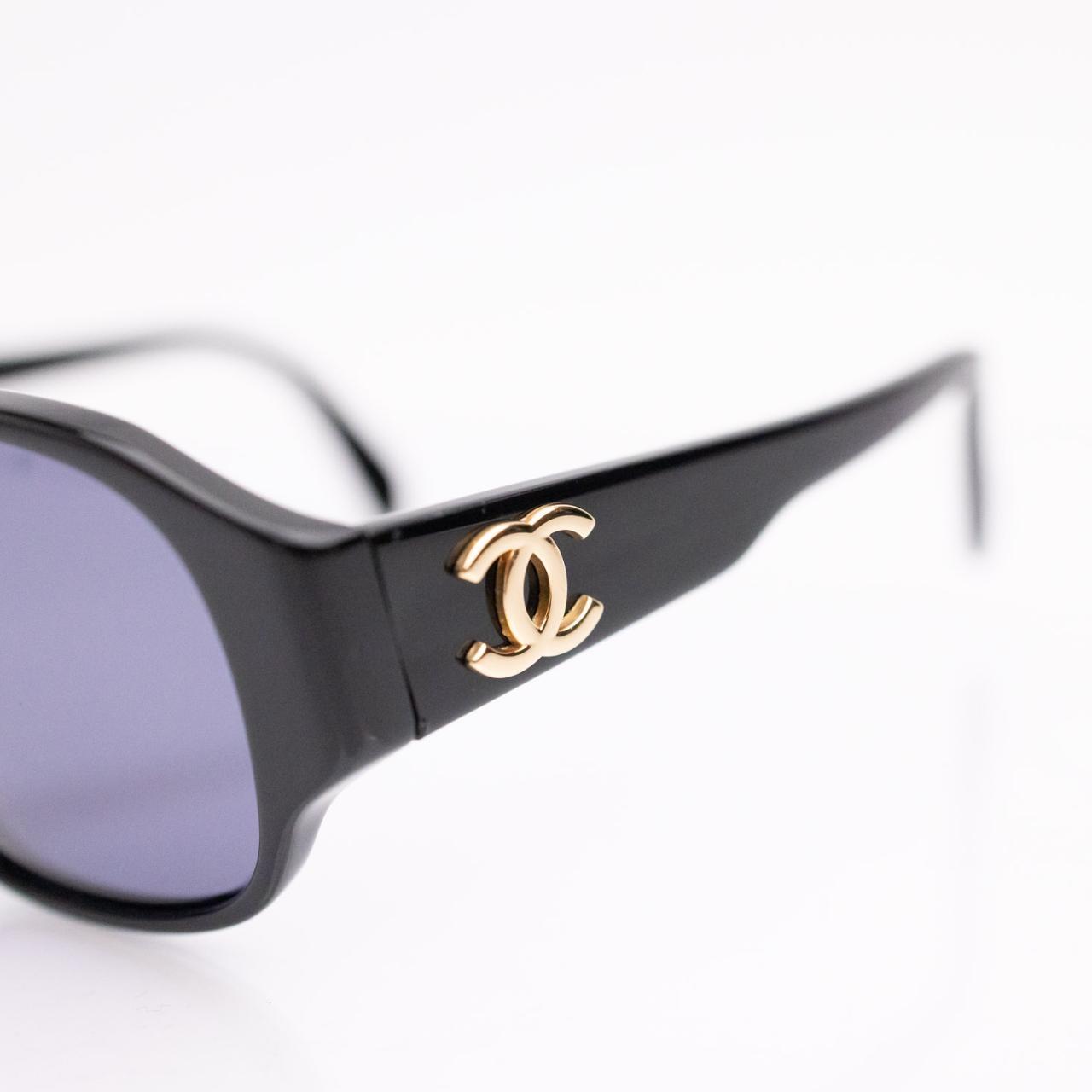 Chanel Men's Black and Gold Sunglasses Depop