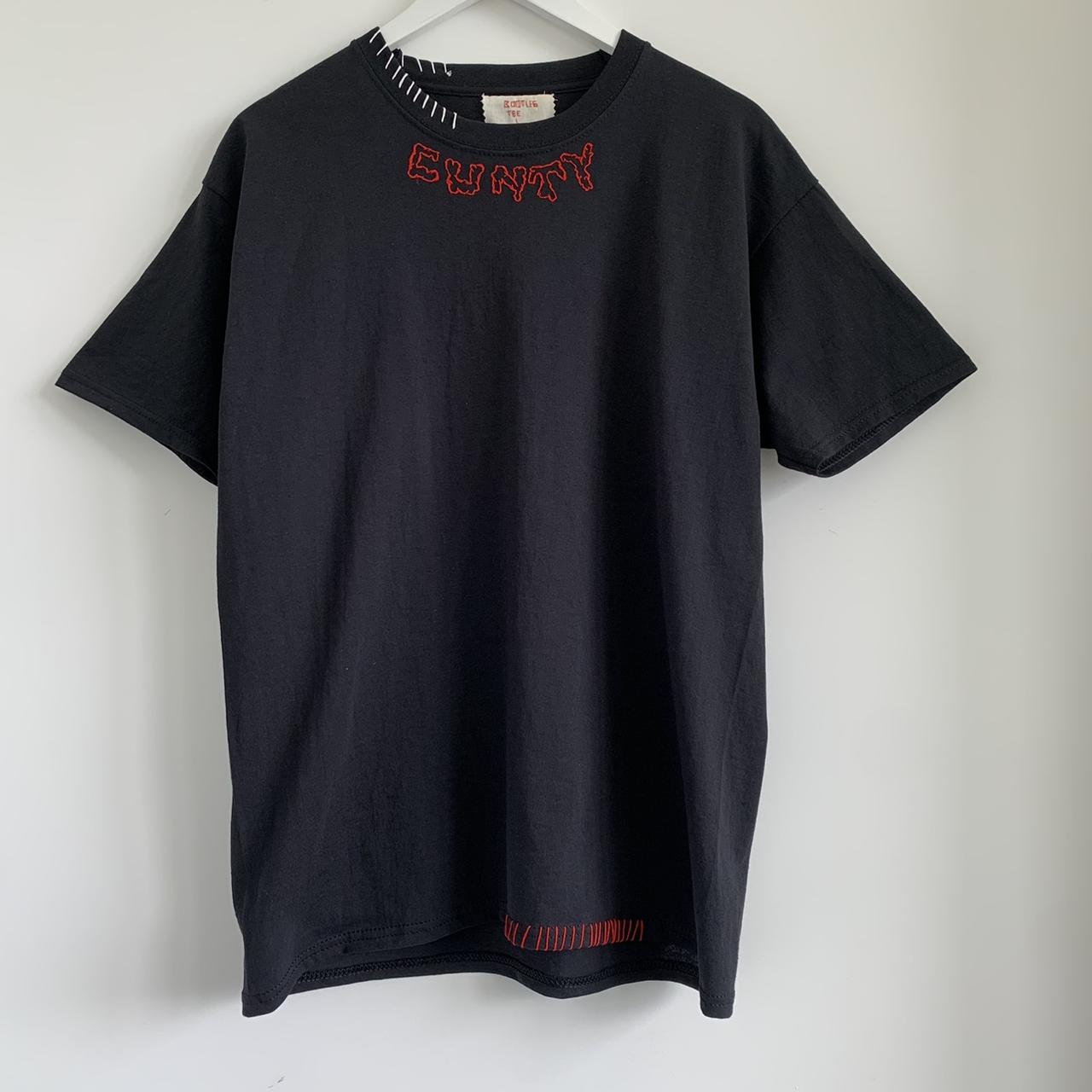 Hand made CUNTY red embroidery black T-shirt... - Depop