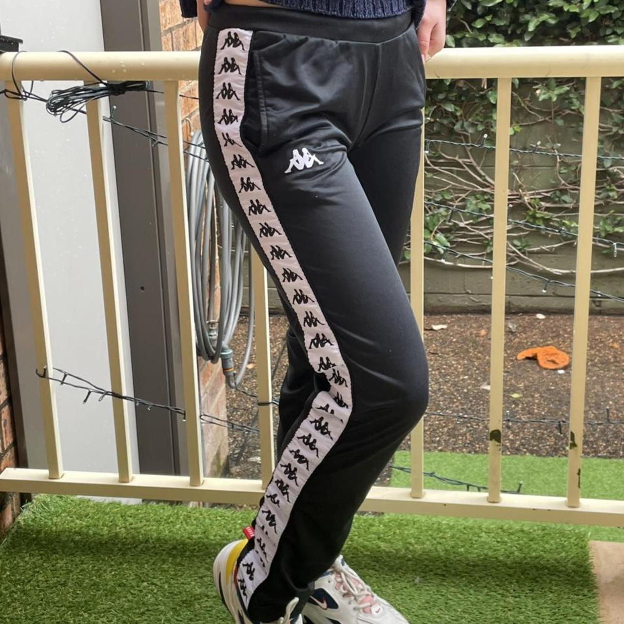 Kappa Women's Black and White Joggerstracksuits Depop