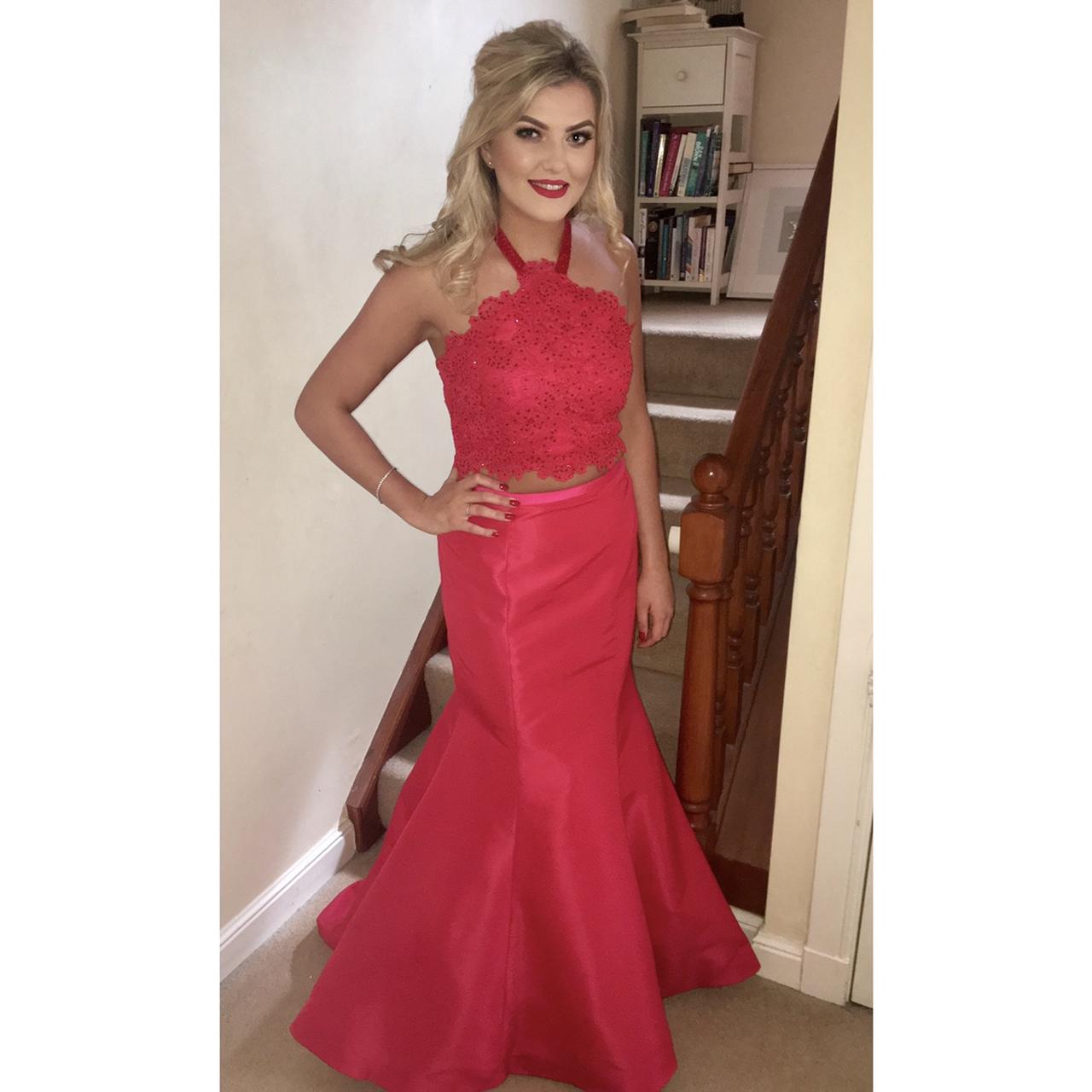 Red 2 piece prom hot sale dresses